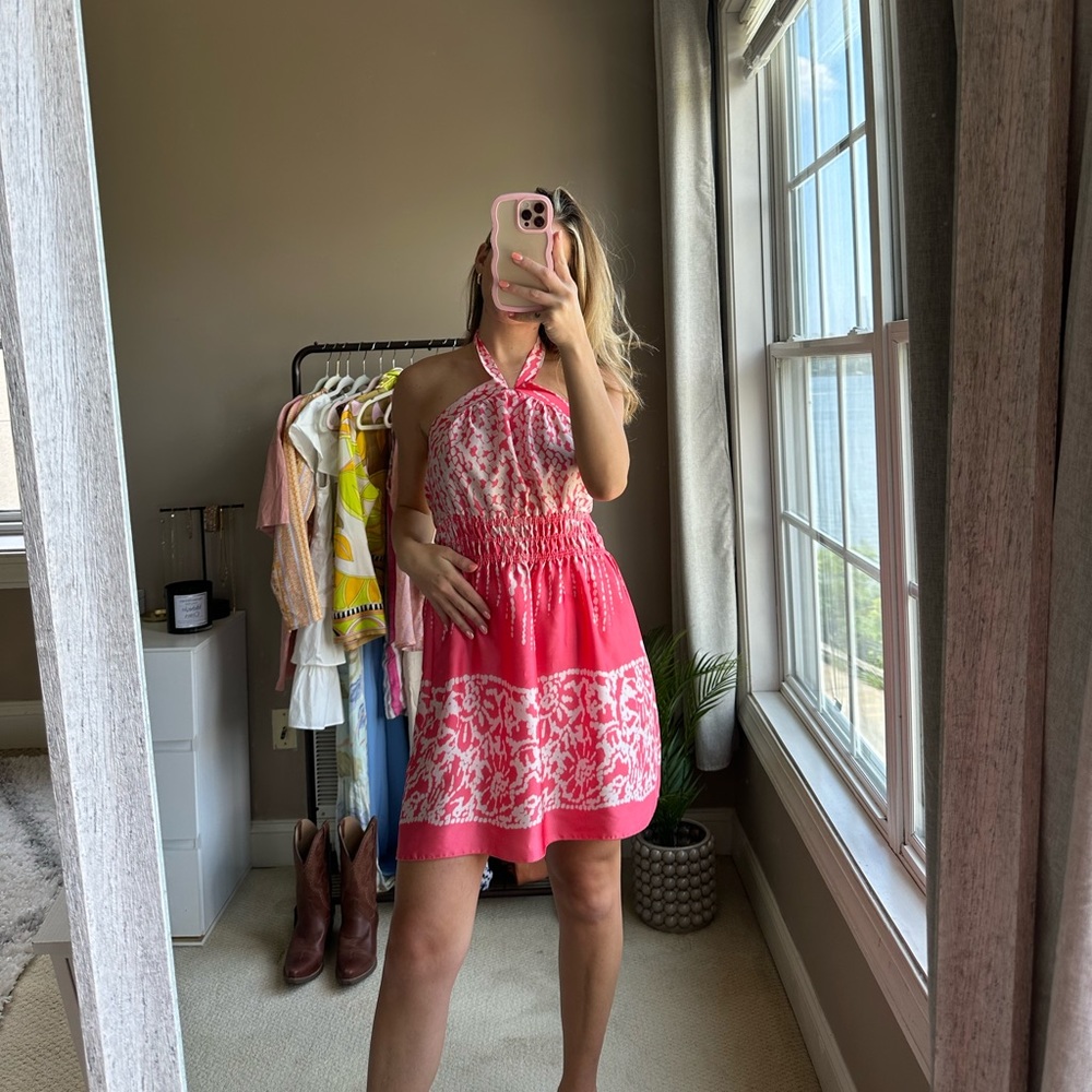 Vintage Hot Pink Halter Back Mini Dress